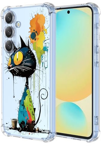 YUXING Cover Trasparente per Samsung Galaxy A16 5G / 4G - Custodia Protettiva Sottile in TPU Morbido Antiurto con Carino Motivo Disegno Cool (Black Cat)