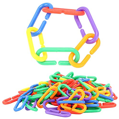 Qcwwy 100pcs Rainbow C Clips Plastic Chain Links, Plastic C Clips Hooks Chain Links Bird Swing Climbing Chain Cage Toy Clips DIY Swing Climbing Cage Toys for Bird Parrot Hamster