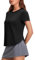 PINSPARK Sport T-Shirt Damen Athletisch Tennis Sportshirt UPF 50+ Basic Rundhals UV-Shirts Sommer Leichtes Schnelltrocknend Jogging Workout Tops Schwarz s