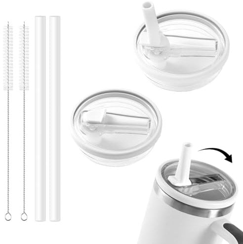 2 Pack Cup Lid with Straw 40 oz Tumbler Flip Straw Lid Compatible with Stanley Cup Leak-Proof Splash Stanley Quencher Accessories Resistant Tumbler Top Replacement Reusable Tumbler Cover(White 2PACK)