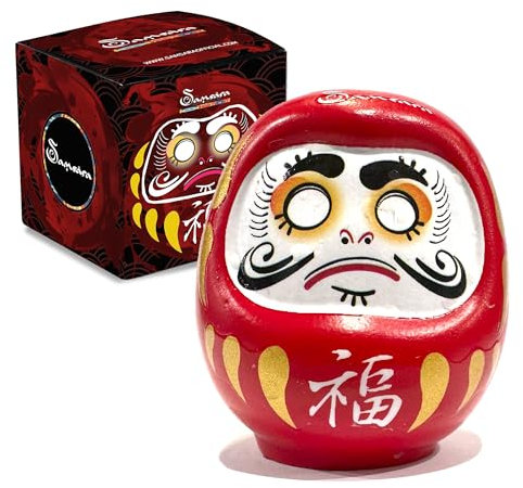 Samsara - Daruma - Muñeca Amuleto de la suerte japonés original de porcelana | colorea el ojo y pide un deseo - Regalo Navidad para hombre, mujer y niño (rojo - Fortuna)