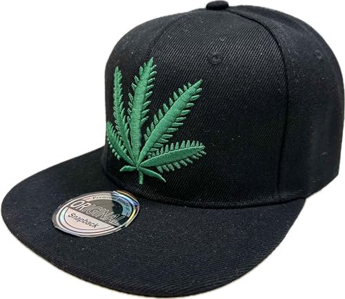 J26 Hanfblatt Snapback Hanf USA Kappe Mütze Baseball Cap Trucker mit Schirm Smoke Sommer Frühling (DE/NL/SE/PL, Alphanumerisch, Einheitsgröße, Schwarz)