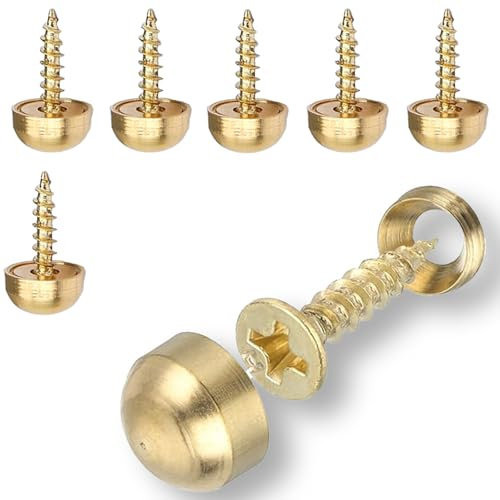 8 Sets Mirror Screws, 12mm Gold Brass Screws with Chrome Cap Washers, Brass Decorative Screw with Caps for Furniture Fixing(Mirror, Photo Frame Fixing etc)