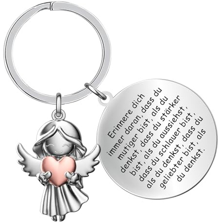 Cadimus Schlüsselanhänger Schutzengel mit Herz und Gravur, Engel Schlüsselanhänger mit Spruch, Mutmacher Geschenke Frauen, Glücksbringer Schutzengel, Geschenke für Geburtstag Weihnachten Neujahr