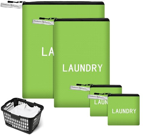 TranRantic 4 Stück Wäschesäck Reise, Wasserdichte Wäschebeutel 3 Größen, Faltbarer Reise Schuhbeutel mit Reißverschluss, Aufbewahrungstasche Schmutzwäschebeutel für Reisen Startseite Urlaub (Grün)