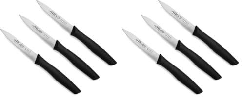 Arcos Lot de 6 Couteaux d'Office. Lame 100 mm Acier Inoxydable. Manche Polypropylène. Couteaux de Cuisine Éplucheurs. Compatible Lave-Vaisselle. Série Nova. Couleur Noire