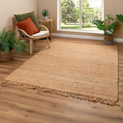 Steffensmeier Jute Teppich Goa | Rechteckig | Wohnzimmer, Flur, Eingangsbereich, Naturfaser, hangeflochten, Double Face, Größe 80x150 cm