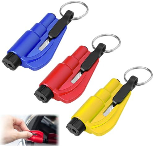 GXGM Juego de herramientas de 3 piezas para ventanas rotas de automóvil 3 en 1 Llavero de emergencia y cortador de cinturones de seguridad y silbato de salvavidas