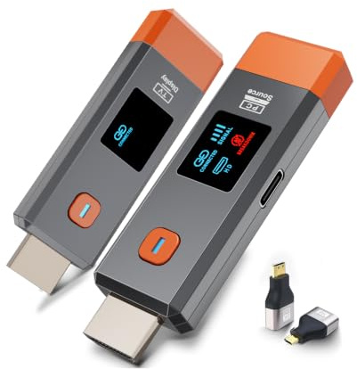 Qisoable Wireless HDMI Transmitter and Receiver 328ft/100m Extender 4K Decode Input 1080P Output Plug&Play Portable 2.4G/5.8G for Video and Audio to Monitor from PC/Projector/TV Box,with LED Display
