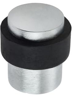 Kooples Hardware Cylinder Floor Mounted Door Stop – Heavy Duty Round Door Stopper with Rubber Buffer – Floor Fixing for Internal Doors – Screws Included (Satin Chrome)