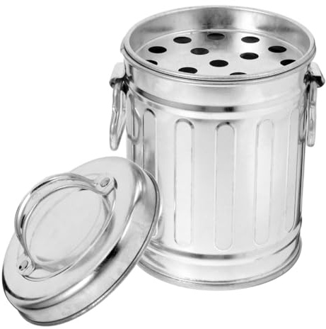 Luxshiny Galvanized Metal Ashtray Bucket with Lid Vintage Bucket Shape Small Compact Desktop Ash Tray for Home Office Kitchen Bedside Cigarette Butt Dustbin 5.71 X 3.94 X 3.94 in