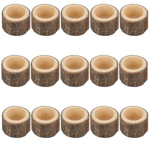 VEGOATY Holz Teelichthalter Set: 15 Stück Teelichthalter Holz Dekoration, Teelichthalters Weihnachten für Hochzeiten & Feste (4cm)