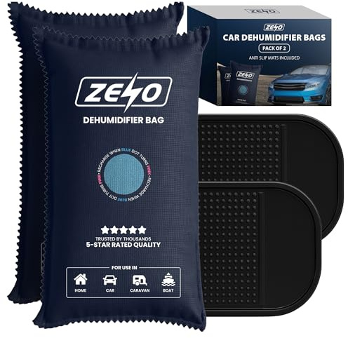 ZENO Car Dehumidifier Bag 2 Pack | Reusable Dehumidifiers With Anti Slip Mat | Dehumidifier for Car, Caravan, Home, Boat | Recharge In Microwave | Absorbs Moisture, Mould, Window Mist, Smelly Odours
