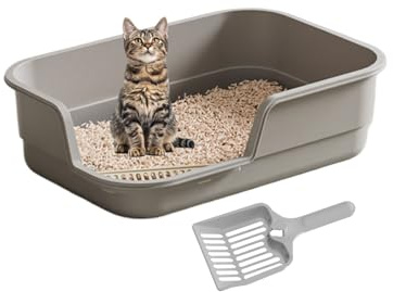 Caja De Para Gatos Grande,Semi-Cerrada Con Bordes Altos Y Pala - Bandeja Sanitaria Con Tapa Abierta Semi Cerrada | Para Control De Olores Limpieza Gatito Mascota Mayor Apartamento Hogar Balcon Hotel C
