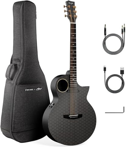 Enya X4 PRO Gitarre (Luca) Elektro-Akustische Gitarre aus Kohlefaser 41 | Smarte Gitarre mit Integrierte Effekte/Lautsprecher/eingebautes Stimmgerät für Erwachsene(Schwarz)