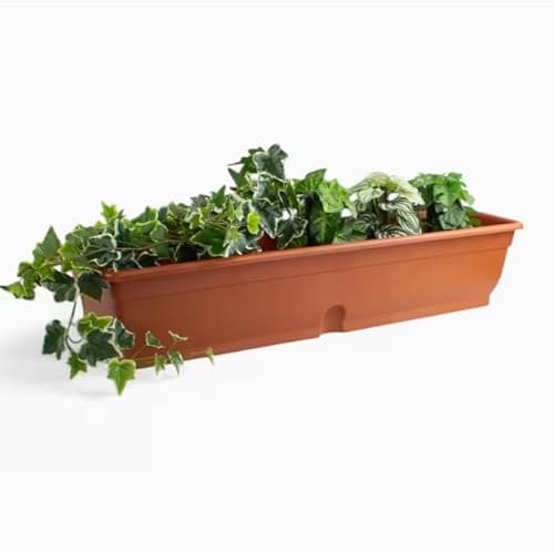 Pincho Macetero Rectangular Exterior - Jardinera Balcon, Macetas Rectangulares Plastico, Macetero Rectangular Marron, Macetas Exterior Grandes Resistente - 80x20x16cm Plastico (1)