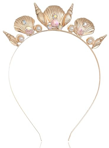 lokxmve Muschel Haarreif Damen Mädchen Gold Muschel Krone Haarschmuck Kopfschmuck Meerjungfrau Haarreif Muscheln Meerjungfrau Kostüm Accessoires für Erwachsene Karneval Fasching Cosplay Strandparty