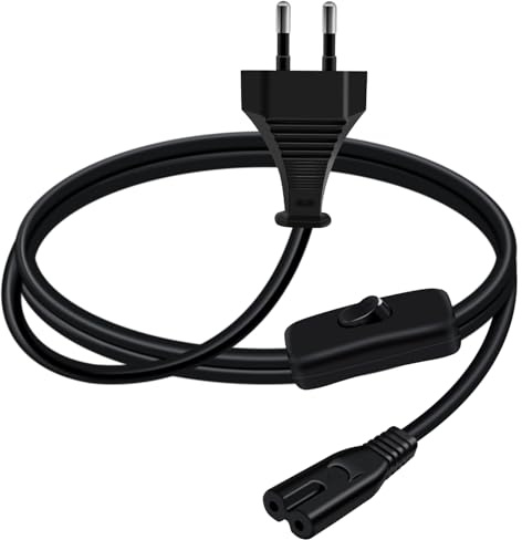 YINGAYOU Cable C7 con Interruptor Cable Alimentacion C7 con Interruptor 250V 2.5A para Computadoras Portátiles, TV, Monitor, Printe (Recto, 1.5 m)