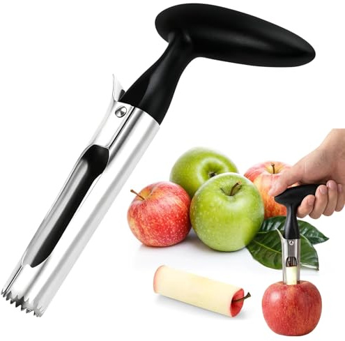 Apple Corer Remover, Apple Slicer Cutter, Apple Cutter with Serrated Stainless Steel Blade and Ergonomic ABS Handle, Easy to Clean & Use Apple Corer and Slicer (Black)