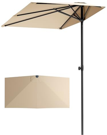 PHI VILLA 250x130cm Halber Sonnenschirm Höhenverstellbar mit Klemme, Balkonschirm Windfest Stabil zum Mitnehmen, UV50+ Schutz für Garten Terrasse Balkon Balkongeländer Tisch