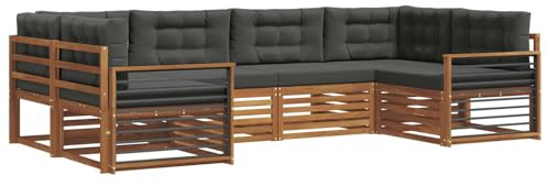 vidaXL Sofagarnituren 6 pcs Natur und Anthrazit Massivholz Akazie, Moderner Garten-Sofa, strapazierfähiges Terrassen-Set, Bequeme Sitzmöbel für Deine Lounge-Atmosphäre