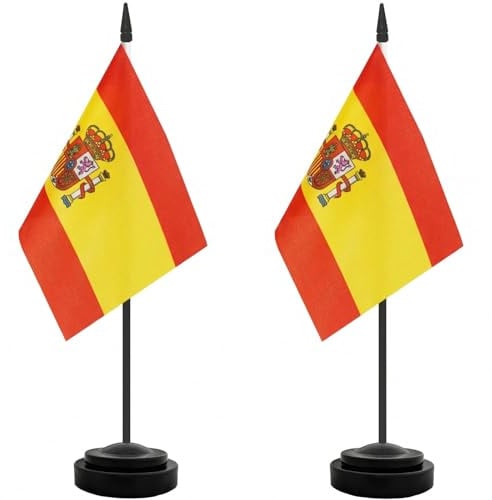 YESAH 2P Bandiera da scrivania Spagna, 21 x 14 cm, Bandiera Spagna con manico e base in plastica, poliestere, per la Coppa del Mondo 2026, ideale per un ufficio o una festa.