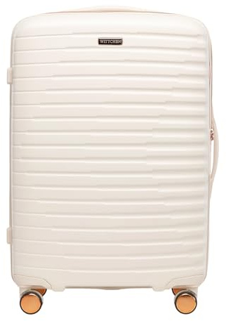 WITTCHEN Motion Line Mittelgroßer Koffer leichtes Reisegepäck Hartschale Polycarbonat TSA-Schloss Teleskopgriff 4 Doppelrollen 360° Größe L Creme-Gold