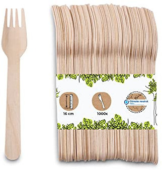 BIOZOYG 1000 tenedores descartables madera I cubiertos de madera cubiertos desechables vajilla biodegradable y compostable de madera I cubiertos desechables aptos para cubiertos 16.5 cm