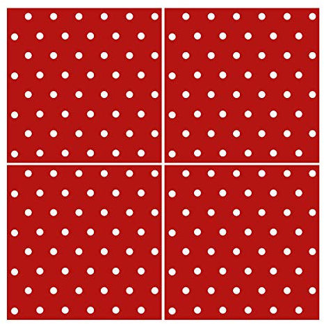 Wandkings Fliesenaufkleber 4er Set - Wähle ein Muster & Größe -Weiße Punkte - 15 x 15 cm - Farbe: Rot
