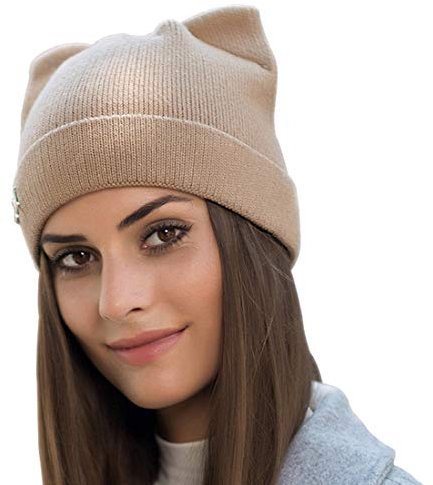 Yixda Damen Winter Strickmütze Warme Mode Beanie Mütze Katze Ohr Mütze (Khaki)