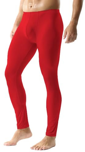 YUFEIDA Herren Lange Unterhosen mit Weichbund transparent Hose Unterwäsche Strumpfhose Leggings (XL, Dicker Rot)