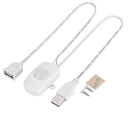 Bewinner PIR Motion Sensor Switch, 4A DC 5-24V Mini PIR Sensor Infrared Motion Sensor Detector Automatic LED Strip USB Interface Motion-activated Lighting for bathroom(White)