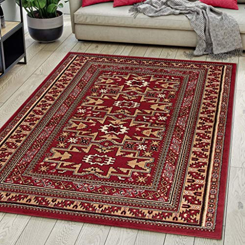 Carpeto Rugs Teppich Orientalisch Rot Klassisch Muster Kurzflor Öko-Tex Wohnzimmer 80 x 150 cm