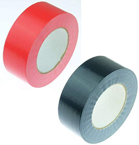 iapyx 2 Rollen Klebeband Gewebeband 50 m x 48 mm je 1x Rot + Schwarz - Panzerband Steinband Gaffa Tape Reparaturband (Rot + Schwarz, 2 Rollen)