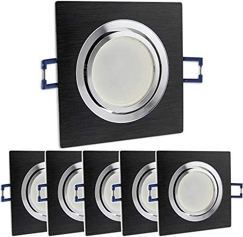 6x LED Einbaustrahler Set eckig - schwarz 5 Watt neutralweiß dimmbar 230V flach (30mm Tiefe) - Leuchte schwenkbar 68mm - Einbau-Spot Decken-Strahler