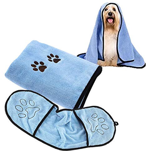 Jicyor Hundehandtuch, 2 pcs Weich Microfiber Schnelltrocknend Warm Hundehandtuch Haustier Badetuch für Hunde Katzen Badezubehör