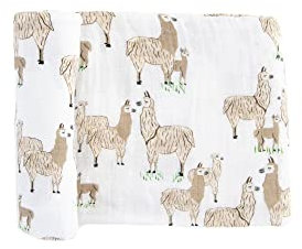 Little Unicorn - Premium 100% Baumwoll-Musselin Pucktuch - atmungsaktive Babydecke - handgemalte Designs - 1 Stück - 120 x 120 cm (Llama Llama)
