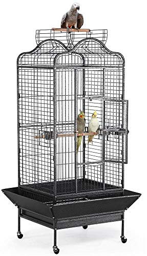 Yaheetech Cage Oiseaux Grande Voliere Oiseaux Interieur 81 x 77 x 160 cm Cage Perroquet avec roulettes Toit ouvrable