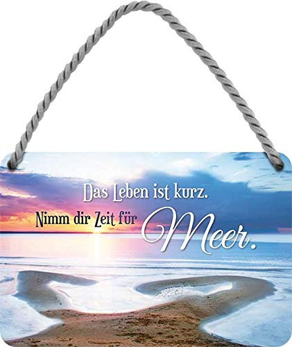 schilderkreis24 - Blechschild Schöner Spruch “Das Leben ist kurz. Nimm dir Zeit“ Deko Hängeschild Tür Ostsee Nordsee Metallschild Meer Strand Witziges Geschenkidee 18x12 cm