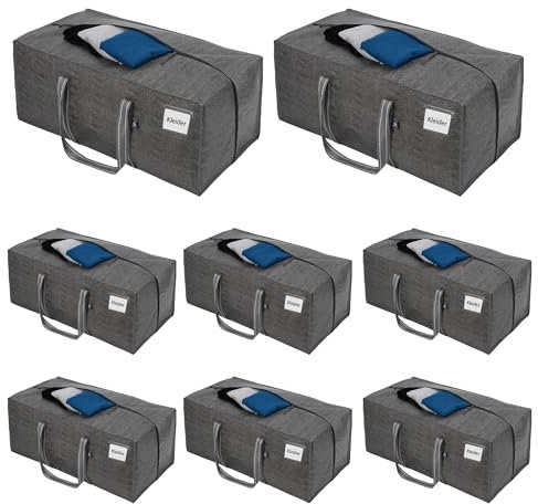 VENO 86 Liter extra große Aufbewahrungstasche mit starke Griffe und Reißverschlüssen für Umzug, Kleideraufbewahrung, Wäschesäcke, Reisetasche, wiederverwendbar (Grau, 8er-Pack)