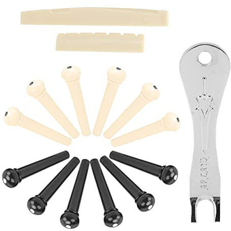 Gitarren Stegstifte Ersatz, Professionelle Bridge Pins mit Puller, 15-teilig, Knochen und Kunststoff, für 6-saitige Akustikgitarre Reparatur und Wartung