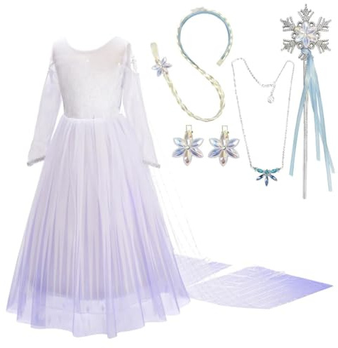 Lito Angels Kinder Mädchen Prinzessin Elsa Weißes Kleid Kostüm mit Umhang und Zubehör, Eiskönigin 2 Verkleidung Größe 5-6 Jahre 116, 262