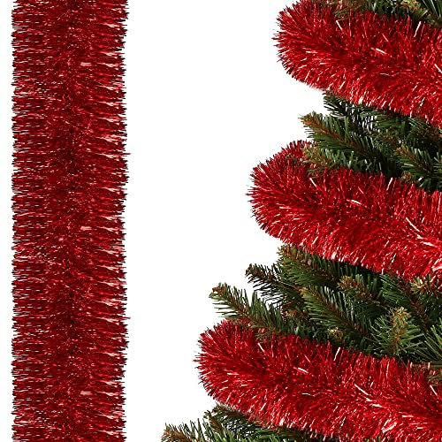 SPRINGOS Ghirlanda Artificiale per Albero di Natale, Rossa, 7 cm x 6 m, Decorazione Natalizia