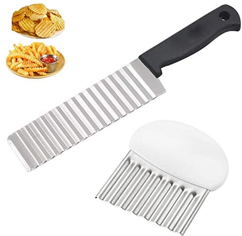 Olakin Coltello Ondulato Verdure, Tagliapatate Ondulate in Acciaio Inossidabile di Grado Professionale, Multifunzione Taglierina per Patate, per Frutta, Verdura, Patate