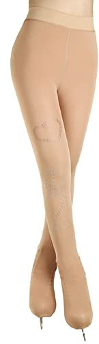 G&F Eiskunstlaufhosen Mädchen und Frauen Schlittschuh Strumpfhose mit Strasssteinen Over The Boot Skating Übungs Leggings (Color : Skin, Size : M)