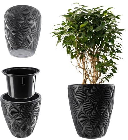 KADAX Pot de Fleurs Haut, Jardinière en Plastique de Grande Taille avec Motif Moderne pour Sublimer Votre Intérieur ou Extérieur, Bac à Fleur (Anthracite, 42 cm)