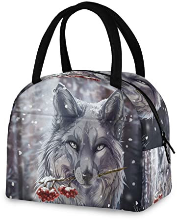 NCRJCZQL Wolf Lunch Bag Travel Picnic Insulated Durable Bags Shopping Box for Women Office Work School Picnic Hiking