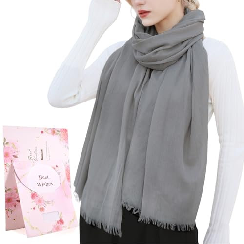 Tuopuda Damen Schal Stola Festlich Elegante Scarves Muslim Kopftuch Halstuch Hijab Umschlagstuch für Abendkleid Braut Hochzeit Sonnenschutz Frühling Sommer Herbst Winter Geschenk 195 x 95CM, Grau
