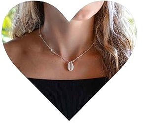 Yheakne Boho Muschel-Anhänger-Halskette, einzelne Muschel-Halskette, Sommer-Hawaii-Kauri-Halskette, Silber, minimale Halskette, Kettenschmuck für Frauen und Mädchen