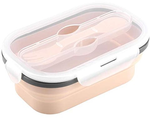 ZPSHYD Faltbare Frischhalteboxen aus Silikon,Tragbare,Faltbare Lunchbox in Lebensmittelqualität mit Besteck für Picknick,Schule (Aprikosenfarbe)